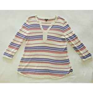 Talbots V-Neck Linen Blend Knit Top Shirt Blouse Size Small 3/4 Sleeve S…